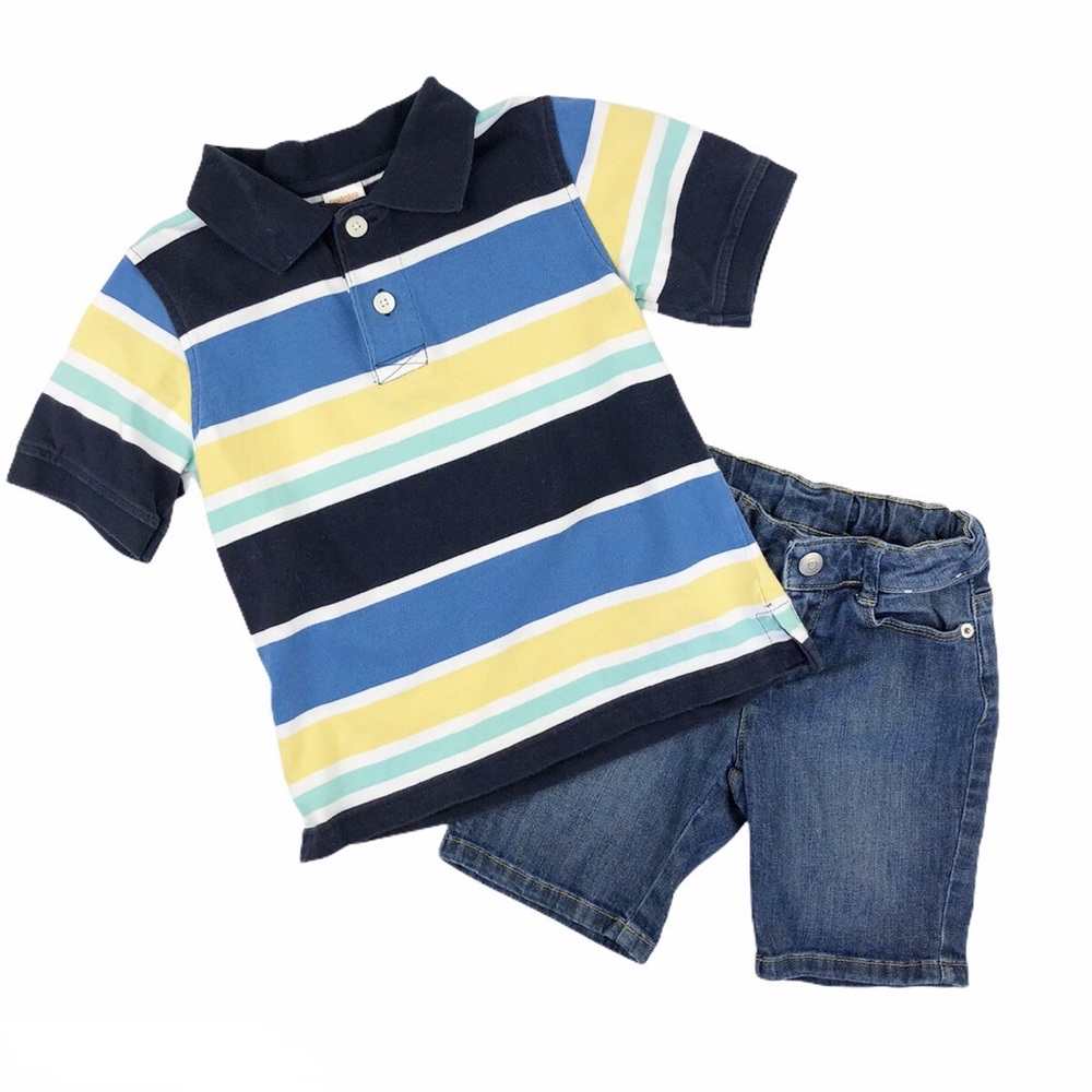 Gymboree Short Sleeve Striped Polo Shirt & Denim Jean Shorts Size 4/5